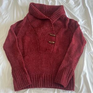 Deep Red Heavy Button Collar LongSleeve Womens Small Pullover Sweater